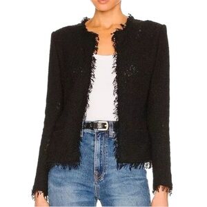 IRO Shavani Bouclé Fringe Open Front Jacket Black Size 38 US 6